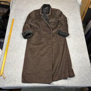 Amanda Lee Vintage Brown Long Coat Velvet Trim Made in USA Women Medium